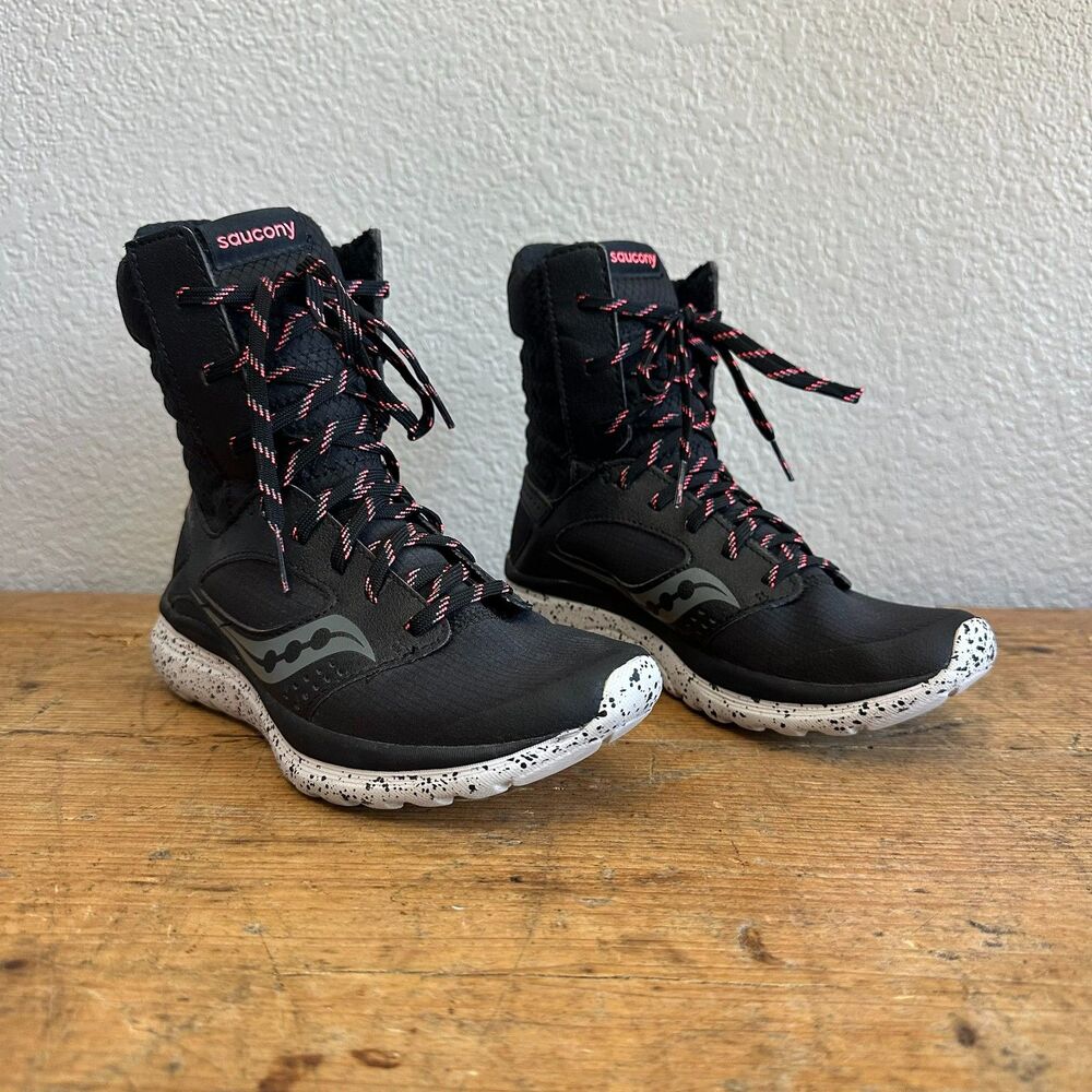 Saucony Kineta Relay High Tall Sneaker Boots Running Black Pink Lace Up Sz 5.5